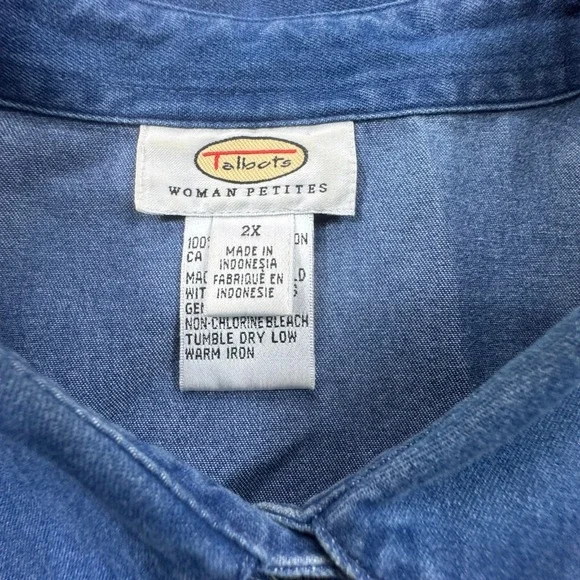 Talbots Chambray Pintuck Button Down Shirt Womens Petite 2X Blue Denim Plus Size - Picture 4 of 12